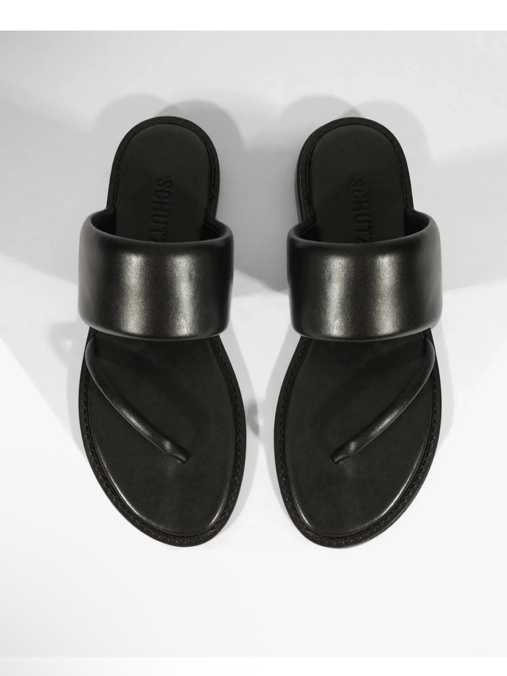 SCHUTZ Sandals Womens Size 9, Black Flat Leather Slip On